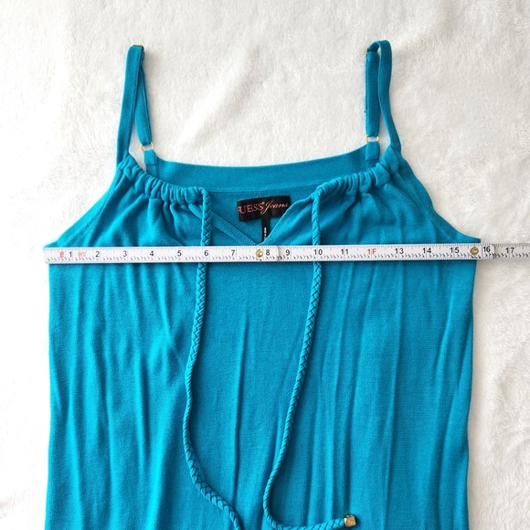 Y2K Guess Silk Tank Top Small Teal Blue Braided Drawstring Mermaid‎ Aquamarine - Picture 13 of 15